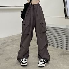 Korean Style Women Sports Pants Cute Wide Leg Pants Fashion Summer Jokers  Trousers for Female Harajuku Sweatpants Beige 