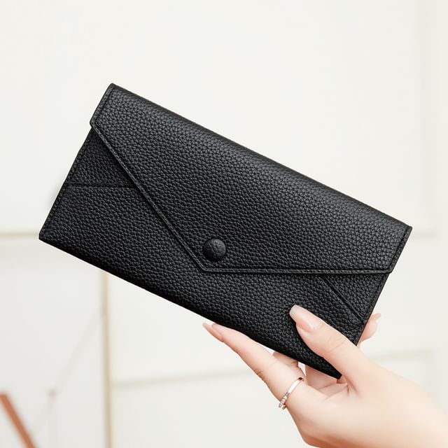 tablarosa-Plain Faux Leather Long Wallet