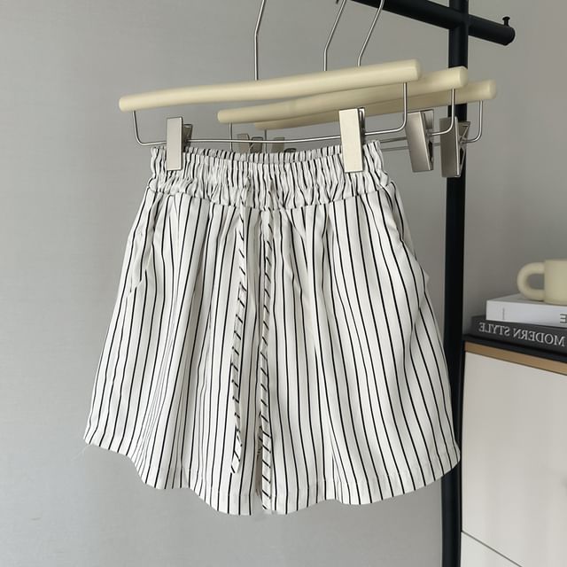 Iduna-Drawstring Waist Striped Shorts