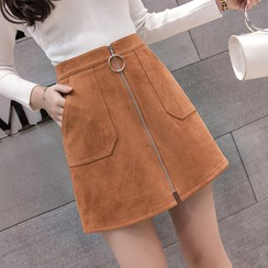 Peachton - Leicht ausgestellter Minirock aus Wildlederimitat mit Front-Zipper Peachton - Leicht ausgestellter Minirock aus Wildlederimitat mit Front-Zipper