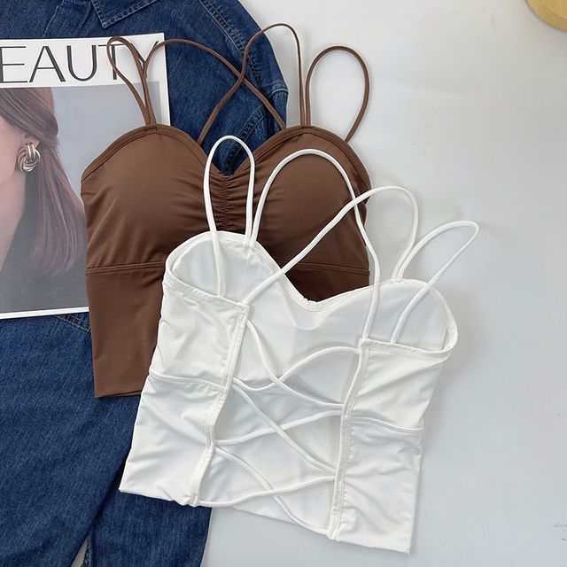 DIYI-Plain Padded Open Back Crop Cami Top