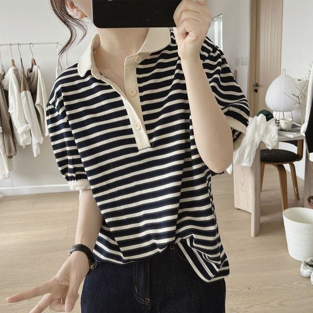 Sienne-Short-Sleeve Striped Polo Shirt