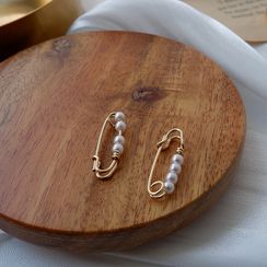 Dollu - Faux Pearl Safety Pin Earring Dollu - Faux Pearl Safety Pin Earring
