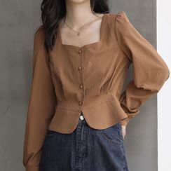 Silvermoon - Long-Sleeve Square-Neck Button-Up Blouse