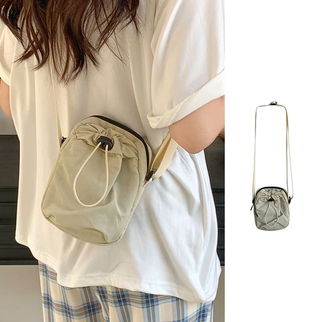 Bolso-Plain Drawstring Nylon Crossbody Bag