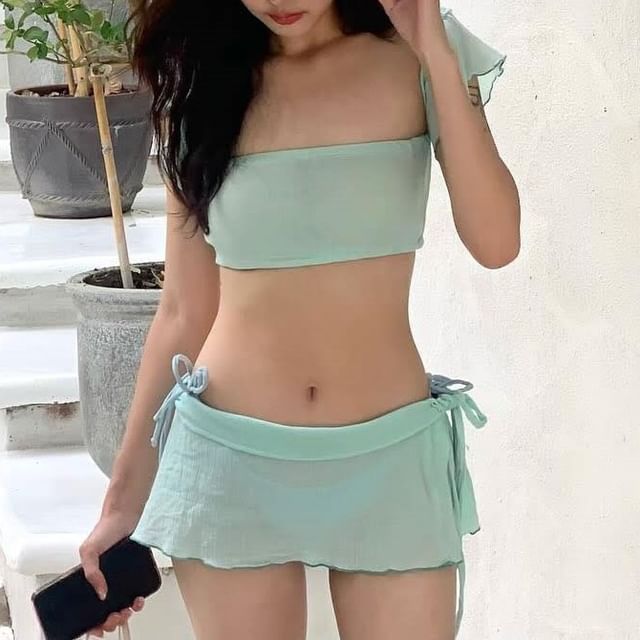 CUCURBIT-Set Plain Swim Top Bottom Swim Skirt