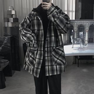 hooded plaid coat