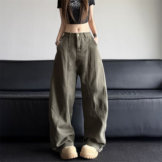 Plummie-Low Rise Plain Wide Leg Pants