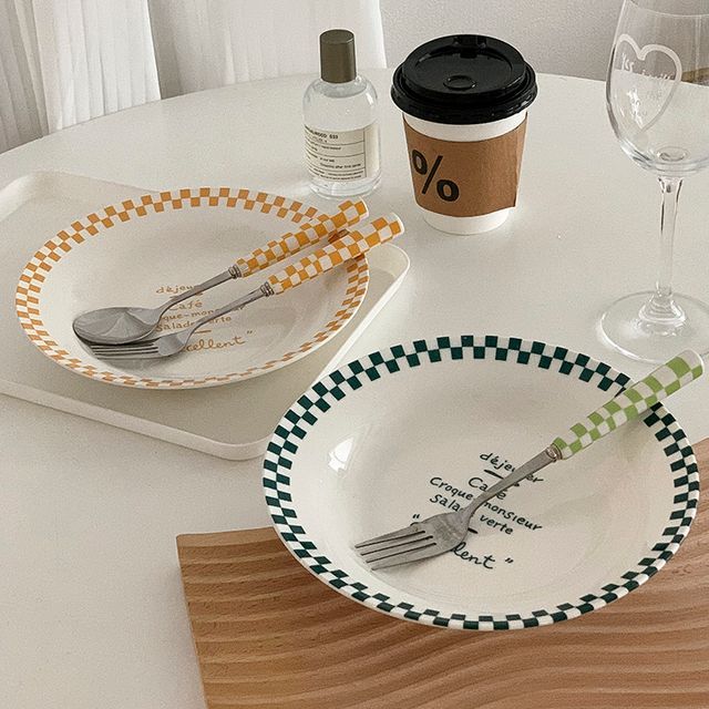 Michu Checker Ceramic Plate / Fork / Spoon / Knife / Set YesStyle