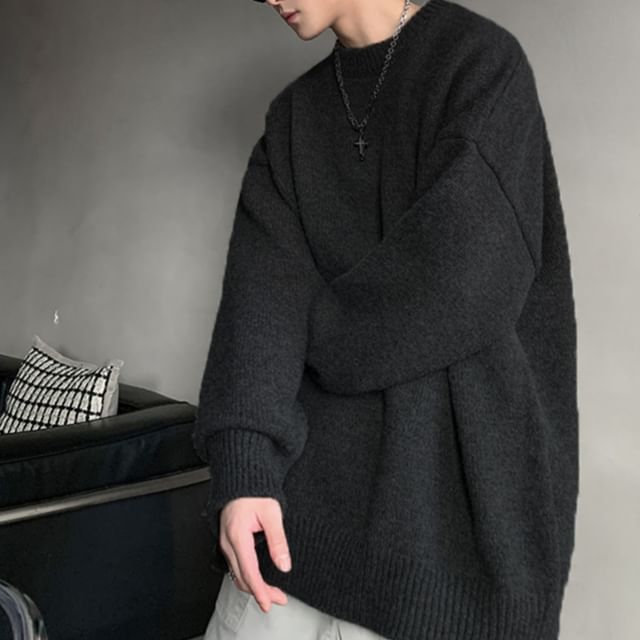 Naideth-Long-Sleeve Crew Neck Plain Sweater