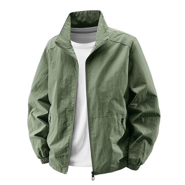 Ninine-Collar Plain Zip Jacket