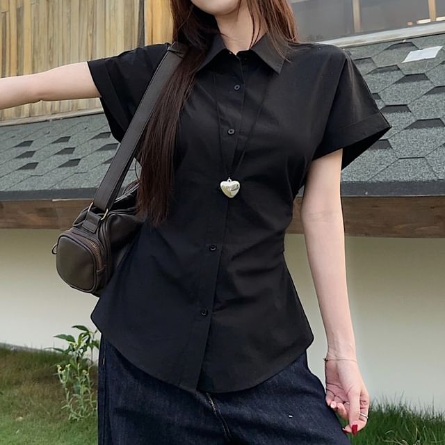 KUMI-Short-Sleeve Plain Shirt