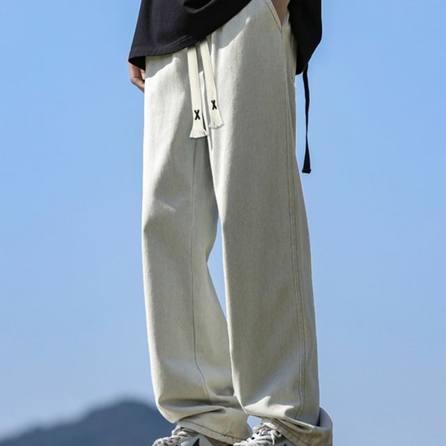 YERGO-Drawstring Waist Plain Loose Fit Jeans