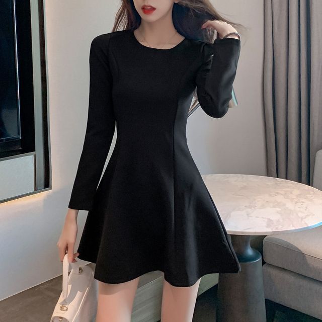 long sleeve plain dress