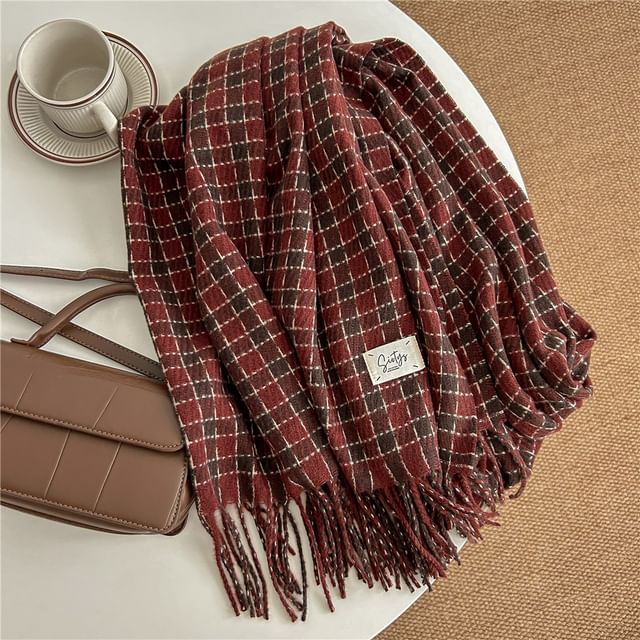 Frior-Plaid Fringe Scarf
