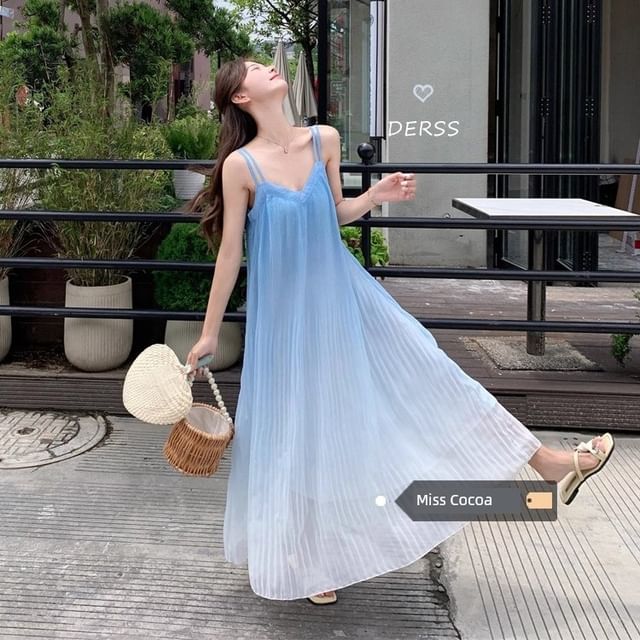 Miss Kekeli-Spaghetti Strap Gradient Midi A-Line Dress