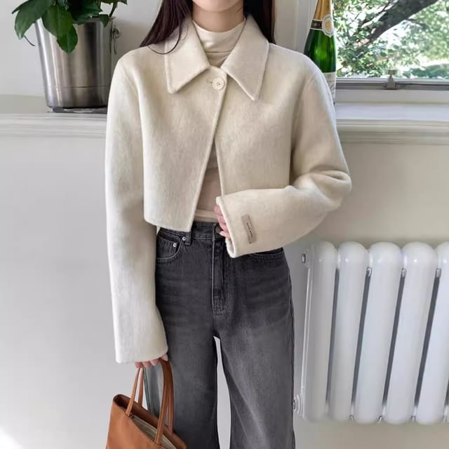 Tulstrix-Collar Plain Cropped Single-Button Jacket