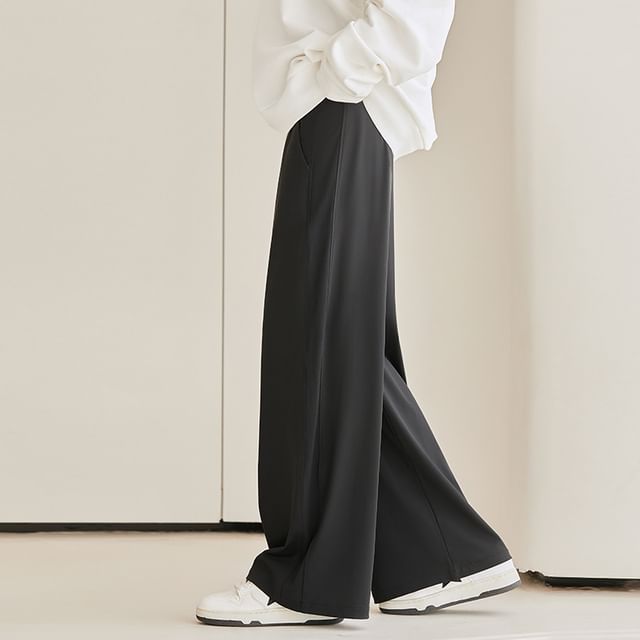POKU-Maternity Mid Rise Plain Wide Leg Pants