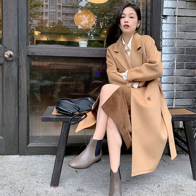 Everose-Notch Lapel Double-Breasted Midi Coat