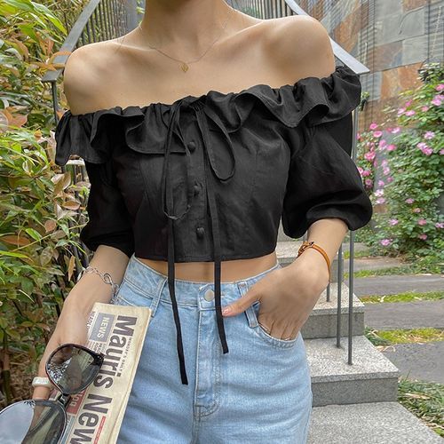 DABAGIRL - Frilled Off-Shoulder Crop Blouse | YesStyle