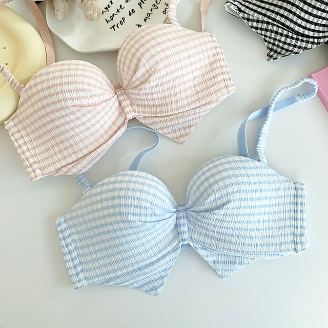 Gecko-Plaid Half-Cup Bra