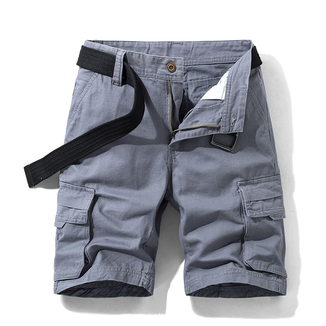 Nataro-Mid Rise Plain Cargo Shorts