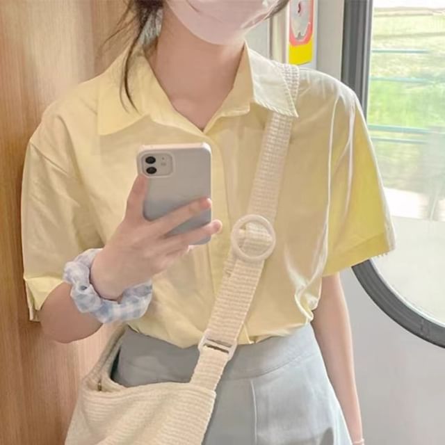 Bigfol-Short-Sleeve Plain Shirt