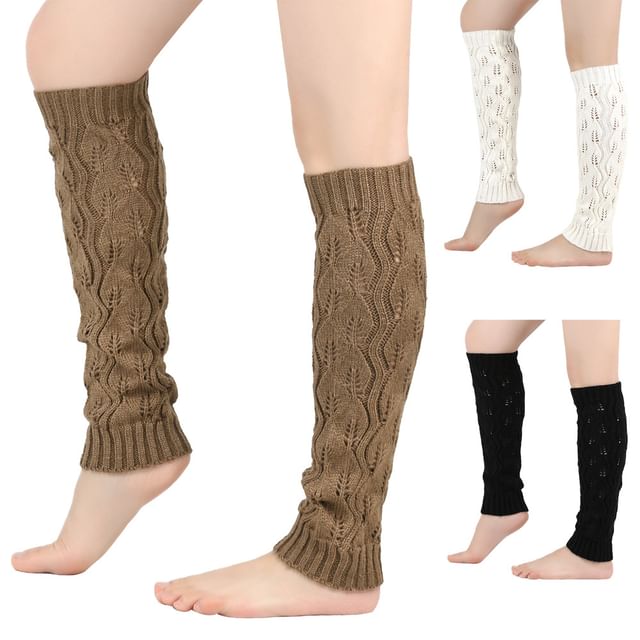 Kinoxslone-Plain Pointelle Knit Leg Warmers