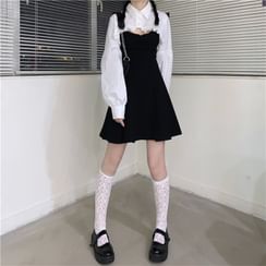 Genki Groove - Long-Sleeve Cropped Ruffled Blouse / Spaghetti Strap A-Line Mini Dress Genki Groove - Long-Sleeve Cropped Ruffled Blouse / Spaghetti Strap A-Line Mini Dress