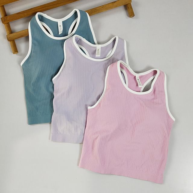 Runyz-Round Neck Ribbed Padded Crop Tank Top
