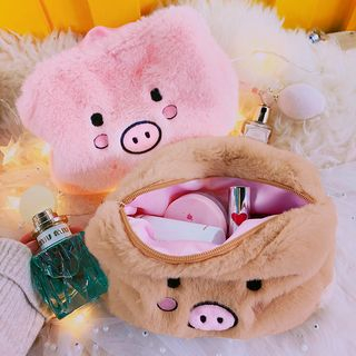 Yunikon Cartoon Face Furry Makeup Bag YesStyle