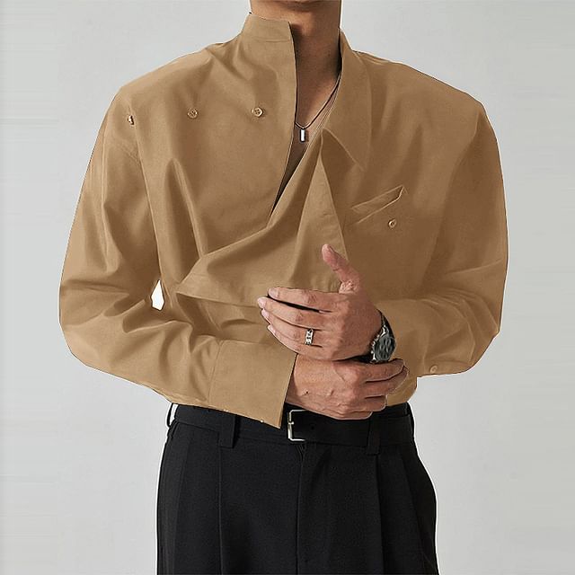 Double White-Plain Asymmetrical Wrap Shirt