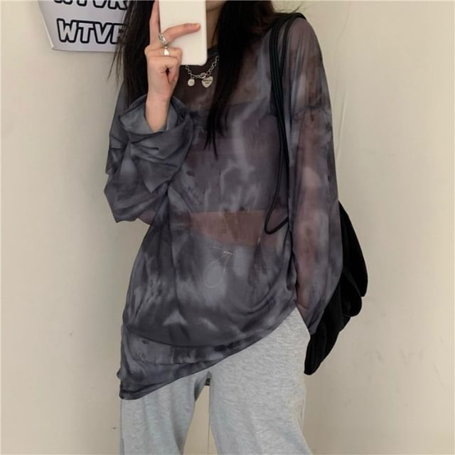 Moon City-Langärmliges Batik-Mesh-Oberteil kurzes Camisole-Top
