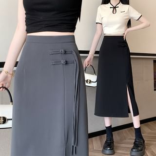 Chelstin High Rise Plain Side-Slit Midi A-Line skirt