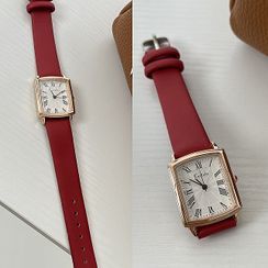 Saiki - Square Dial Faux Leather Strap Watch