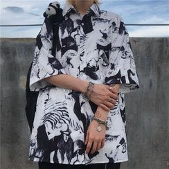 Banash - Printed Elbow-Sleeve Shirt Banash - Printed Elbow-Sleeve Shirt