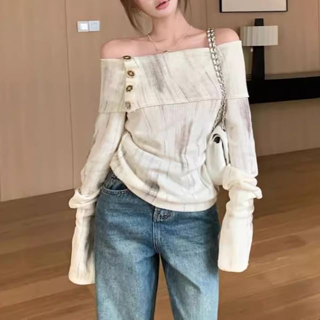 Kenning-Off-Shoulder Striped Sweater