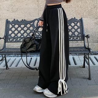 Rosesand High Waist Striped Bow Accent Loose Fit Wide Leg Sweatpants