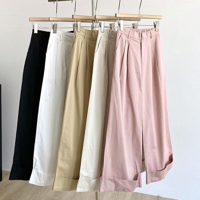 DIYI-High Rise Plain Wide Leg Pants