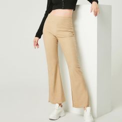 YS by YesStyle - High-Waist Corduroy Side-Slit Boot-Cut Pants