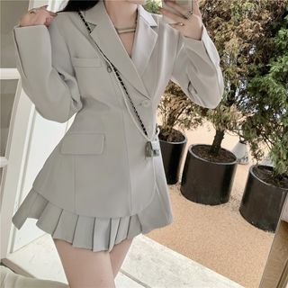 KONGER Asymmetrical Blazer Pleated Mini A Line Skirt
