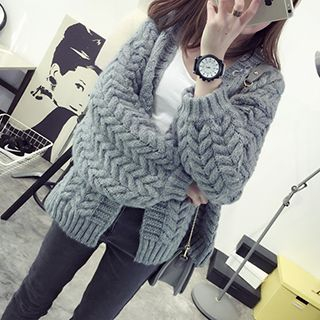 FR-Cable-Knit Open-Front Cardigan