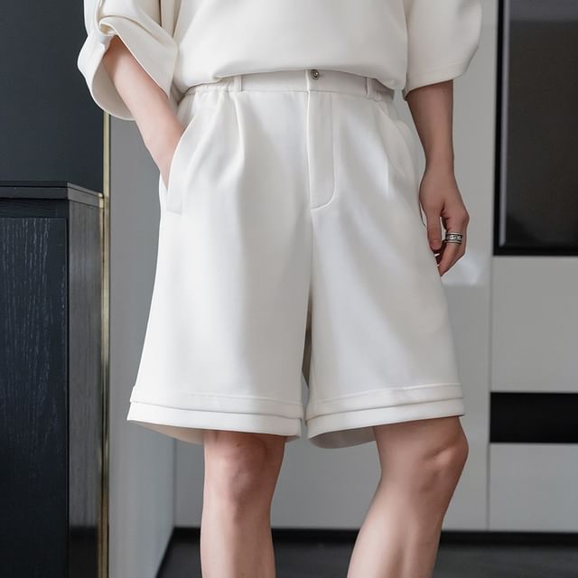 CHIC ERRO-Mid Rise Plain Sweat Shorts