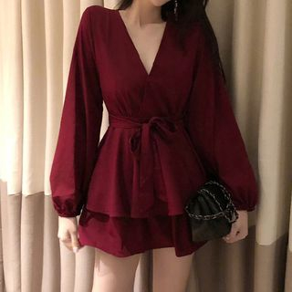 santrani-Long-Sleeve Sashed Romper