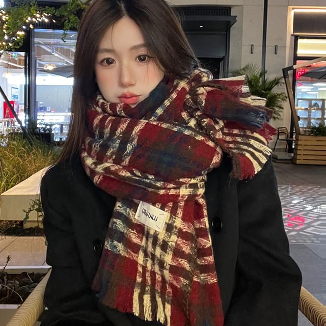 4-4 STUDIO-Plaid Tassel Scarf