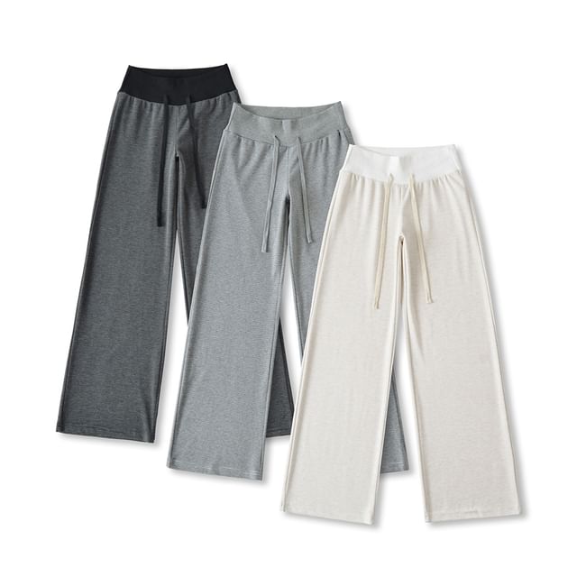 Ulark-Drawstring Waist Pinstriped Wide Leg Pants