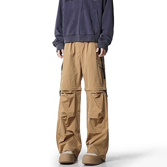 Kimeya-Mid Rise Plain Wide Leg Cargo Pants