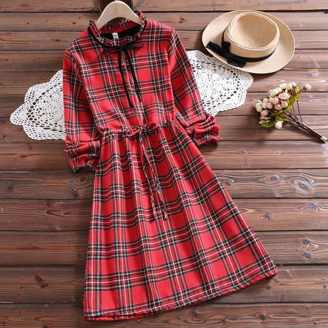 Fancy Show - Plaid Long-Sleeve A-line Dress | YesStyle