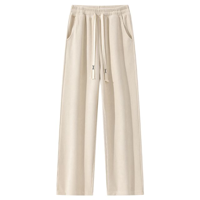 Fireon-Drawstring Waist Plain Wide Leg Sweatpants