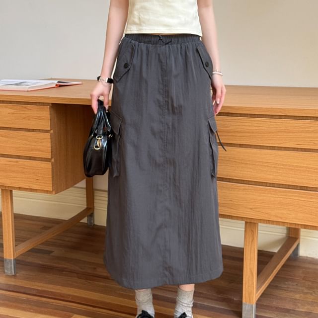 Shopherd-High Waist Plain Midi A-Line Skirt